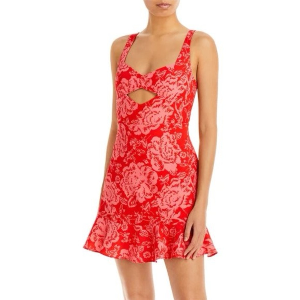 BCBGMAXAZRIA Red Floral Cutout Peplum Mini Dress | Women’s Size 6